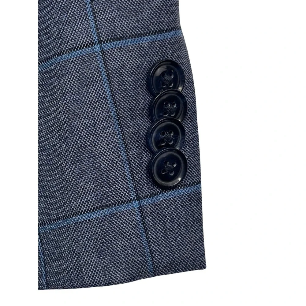 Tommy Hilfiger 38R Blue Sharkskin Windowpane Blazer Jacket Sport Suit Coat